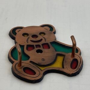 Vintage Taiwan Key Holder Teddy Bear Stained Glass